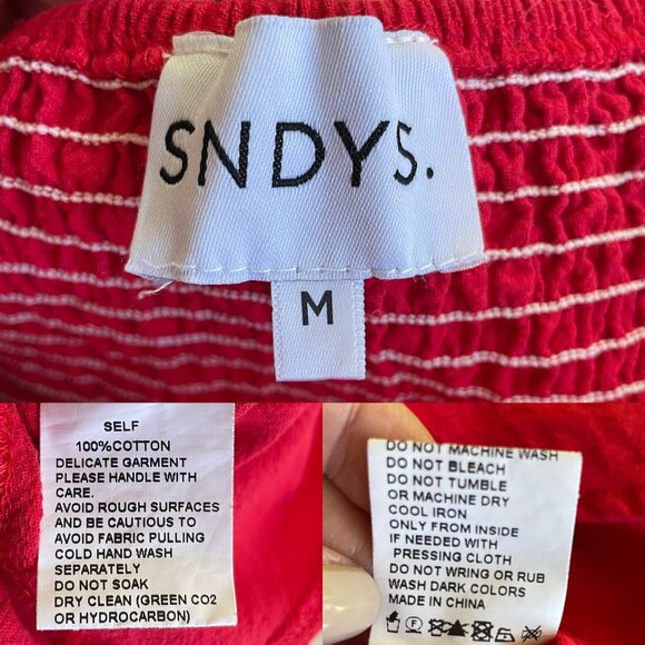 SNDYS Women's Kenny Button Up Blouse Red Puff Sleeve Off Shoulder Smocked Size M - Picture 3 of 7